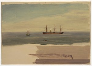 Rajz, Gőzhajó és vitorlás hajó, 1859. július alkotó: Frederic Edwin Church