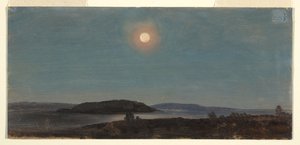 Rajz, Nap vagy Holdfelkelte a Porcupine-szigetek felett, Bar Harbor, 1860 körül. alkotó: Frederic Edwin Church