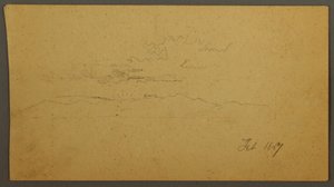 Rajz, Naplemente a dombok mögött, 1867. február alkotó: Frederic Edwin Church