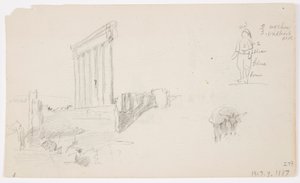 Rajz, Jupiter temploma napfelkeltekor, Baalbek, 1868. május 7. alkotó: Frederic Edwin Church