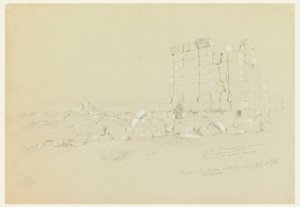 Rajz, templom, távolban Szemua [a mai as-Samu], 1868. február 17. alkotó: Frederic Edwin Church