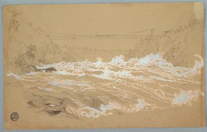 Rajz, A szurdok, Niagara, a függőhíd felé néz alkotó: Frederic Edwin Church