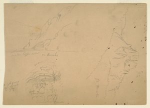 Rajz, Három vázlat a Duna meredek hegyvidéki partjairól, 1868 alkotó: Frederic Edwin Church