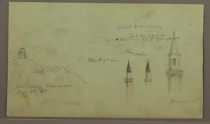 Rajz, Dombsír, három minaret, 1868. május 1. alkotó: Frederic Edwin Church