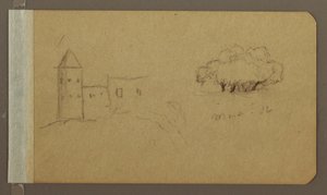 Rajz, torony, fák, 1862. március alkotó: Frederic Edwin Church