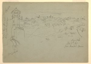 Rajz, Lyddai torony és Ramleh a Ramleh toronyból nézve, Palesztina [Ramleh, Izrael], 1868. február 7. és 10., 1868. február 7. és 10. alkotó: Frederic Edwin Church