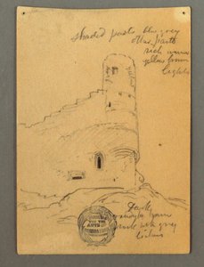 Rajz, A Sion kastély tornya, Sion, valószínűleg 1868 alkotó: Frederic Edwin Church
