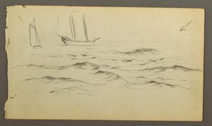 Rajz, Két vitorlás, hullámok, talán 1860 alkotó: Frederic Edwin Church