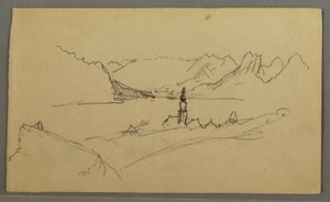 Rajz, völgy, templom, St. Gilgen Ausztria, talán 1868 alkotó: Frederic Edwin Church