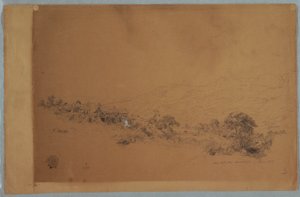 Rajz, völgy a McAllisters fűrészmalommal, Kolumbia, 1853. június alkotó: Frederic Edwin Church