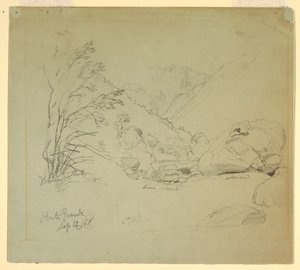 Rajz, völgy híddal Macugnaga közelében, 1868. szeptember 12. alkotó: Frederic Edwin Church