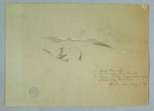 Rajz, Völgyek és hóval borított hegyoldalak, Riobamba, Ecuador, 1857. július 13. alkotó: Frederic Edwin Church