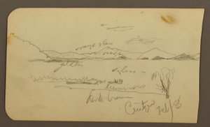 Rajz, Kilátás a tópart közelében, Cuitzeo; hátoldal: Kilátás a tópart közelében, Cuitzeo, 1885. február alkotó: Frederic Edwin Church