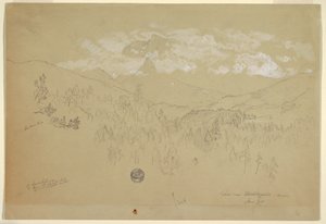 Rajz, Berchtesgaden melletti kilátás, Bajorország, 1868. június alkotó: Frederic Edwin Church