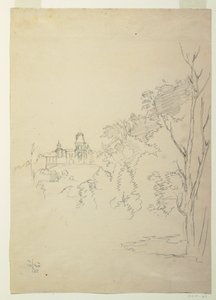 Rajz, Olana, a művész otthona, Hudson, New York, 1872 körül, nézet Olana, a művész otthona, Hudson, New York. alkotó: Frederic Edwin Church