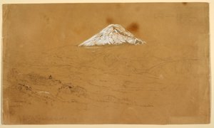 Rajz, A hóval borított Chimborazo hegy látványa Guanojo és Guaranda közelében, Ecuador, 1857. június 12. alkotó: Frederic Edwin Church