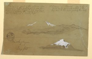 Rajz, A Puresé vulkán, Kolumbia és a Sincholagua hegy, Ecuador, 1853. augusztus 9. és szeptember 9. alkotó: Frederic Edwin Church