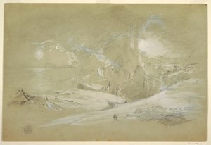 Rajz, Keresztvízió, Tájkép jelenséggel, 1868 szeptembere alkotó: Frederic Edwin Church