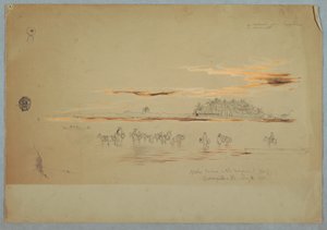 Rajz, Vízhordók a Magdalena-öbölben, Barranquilla, Nueva Grenada Köztársaság, ma Kolumbia, 1853. május 2. alkotó: Frederic Edwin Church