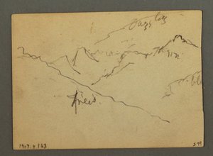 Rajz, Vízesés Veney és Sion között, Rhone-völgy, Svájc, 1868. augusztus alkotó: Frederic Edwin Church