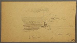 Rajz, erdős dombtető, dombos völgy, Nap, 1866. január alkotó: Frederic Edwin Church