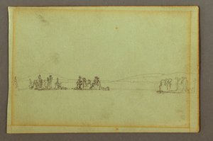 Rajz, Fás szigetek, dombos part, valószínűleg 1856 alkotó: Frederic Edwin Church