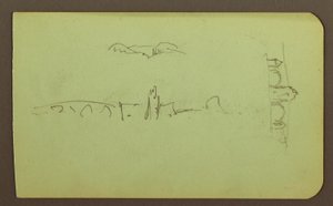 Rajz, dombok, templom, híd; hátoldal: alak, kereszt, templom, 1883 alkotó: Frederic Edwin Church