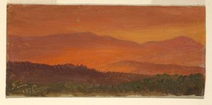 Hudson-völgy és a távoli hegyek naplementekor alkotó: Frederic Edwin Church