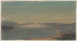 Éjszakai kilátás egy tengeri kikötőre alkotó: Frederic Edwin Church