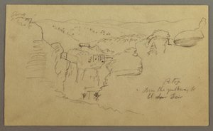 Vázlat. Kilátás a Khirbet en Wasara "Petra / az El Deir felé vezető útról" alkotó: Frederic Edwin Church