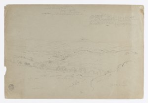 Tanulmány.  Tájkép a Puresé-heggyel.  Vázlat.  Tájkép. alkotó: Frederic Edwin Church