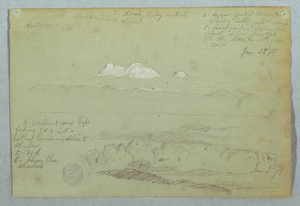 Kilátás az Artisana vulkánra Quitoból vagy annak közelében, és felhős égbolt a hegygerinc felett, Ecuador alkotó: Frederic Edwin Church