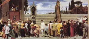 Cimabue ünnepelt Madonnáját körmenetben viszik végig Firenze utcáin". alkotó: Frederic Leighton