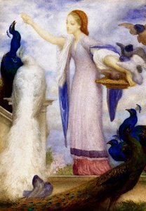 "Jene fille nourrissant les paons" Antik stílusban van öltözve. Lord Frederic Leighton (1830-1896) (preraffaelita) festménye. alkotó: Frederic Leighton