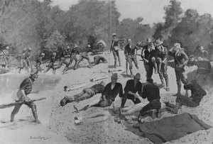 Field Hospital a „The Bloody Ford” San Juan Creek-ben, 1898 alkotó: Frederic Remington
