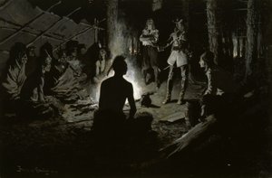 Francia felfedező tanácskozása az indiánokkal alkotó: Frederic Remington
