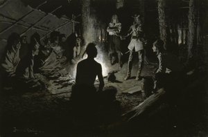 Francia felfedező tanácskozása az indiánokkal alkotó: Frederic Remington