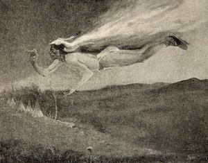 Ragyogó, mint Ishkoodah, az üstökös, Mint a tüzes tincsű csillag, Henry Wadsworth Longfellow (1807-82) Hiawatha dala című kocsmából. George G. Harrap und Company Ltd., 1911 alkotó: Frederic Remington