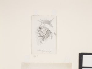 Indián fej, dátum ismeretlen (ceruza, fehér papír) alkotó: Frederic Remington