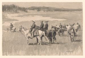 A folyó felső folyásánál - Burgess gázlót talál alkotó: Frederic Remington