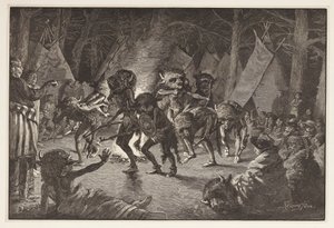 The Buffalo Dance, a Harpers Weekly-től, 1887-es kocsma alkotó: Frederic Remington