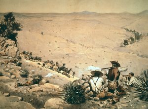 „The Hold Up”, 1900 körül (olaj, vászon) alkotó: Frederic Remington