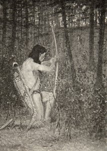 Then, on one knee uprising, Hiawatha aimed an arrow, from The Song of Hiawatha by Henry Wadsworth Longfellow (1807-82), pub. by George G. Harrap und Company Ltd., 1911. alkotó: Frederic Remington