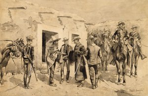 U. Amerikai lovasság Garza embereire vadászik a Rio Grandénál alkotó: Frederic Remington
