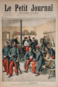 A laktanyában, Felkészülés a havas manőverekre, illusztráció a Le Petit Journalból, 1895. március 17. alkotó: Frederic Theodore Lix