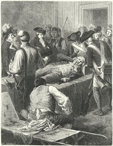 A megsebesült Maximilien Robespierre a Közbiztonsági Bizottságnál a kivégzésére vár, 1794 alkotó: Frederic Theodore Lix
