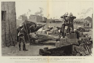 A háború a Soudanban, a néhai Sir Herbert Stewart sebesülten feküdt a Nílus-parti táborban a Metemmeh felé tartó felderítés során, január 21.