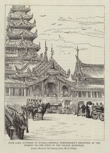 Lord Dufferinnel Burmában, Prendergast tábornok alkirályi fogadása a palota lépcsőjén, Mandalay alkotó: Frederic Villiers