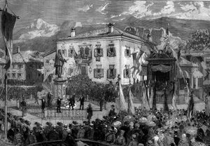 Tizianus (Tiziano Vecellio dit) (1485-1576) szobrának felavatása Pieve di Cadore-ban, Olaszországban, szeptember 5-én alkotó: Frederic de Haenen