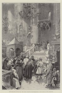 Cárkoronázás, a Nagyboldogasszony templomban az előkészületeket szemlélő közönség alkotó: Frederic de Haenen